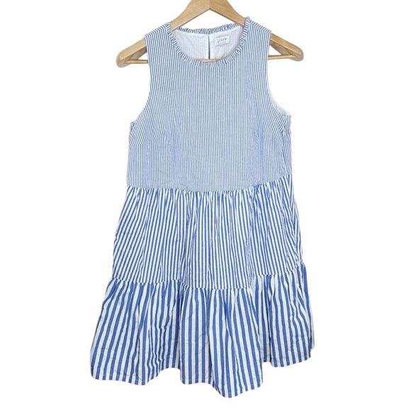 J Crew Factory Striped sleeveless tiered mini dress in cotton poplin size 6 - Picture 2 of 12